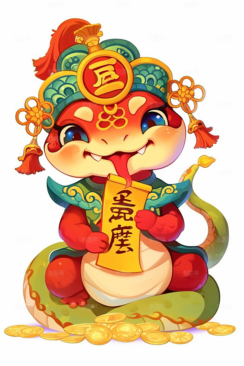 蛇年年画手绘红色插画
