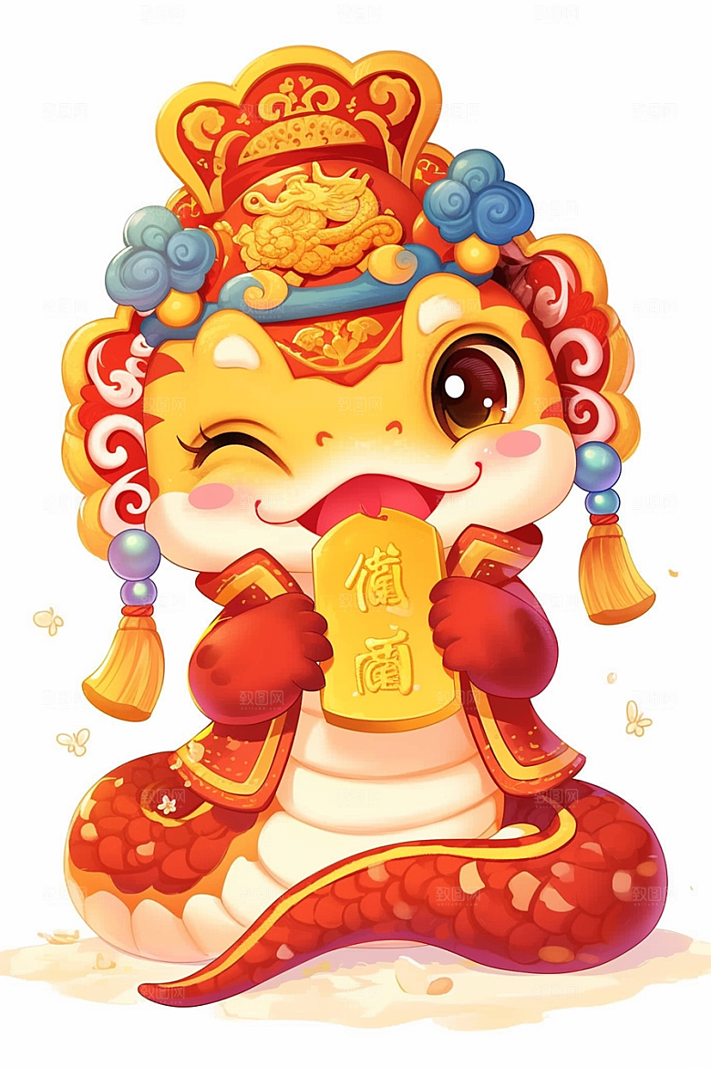蛇年年画卡通手绘插画