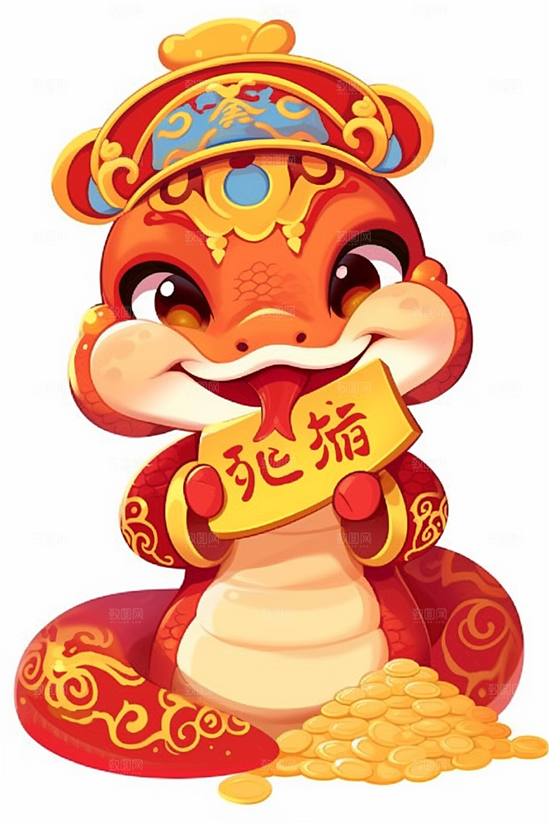 蛇年年画新年新春插画