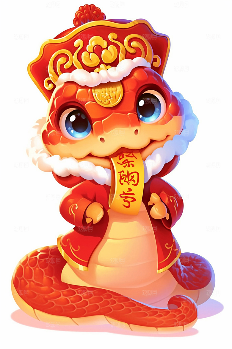 蛇年年画春节过年插画