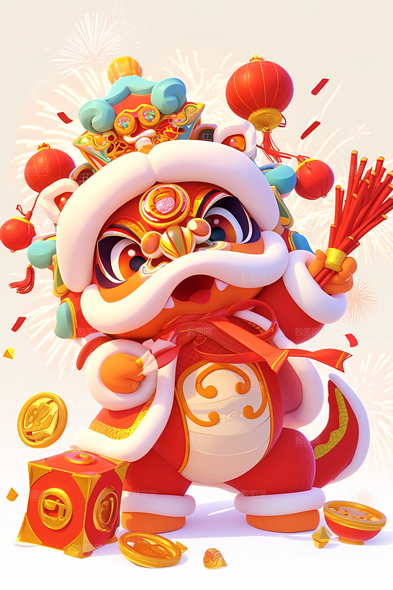 蛇年年画喜庆可爱插画
