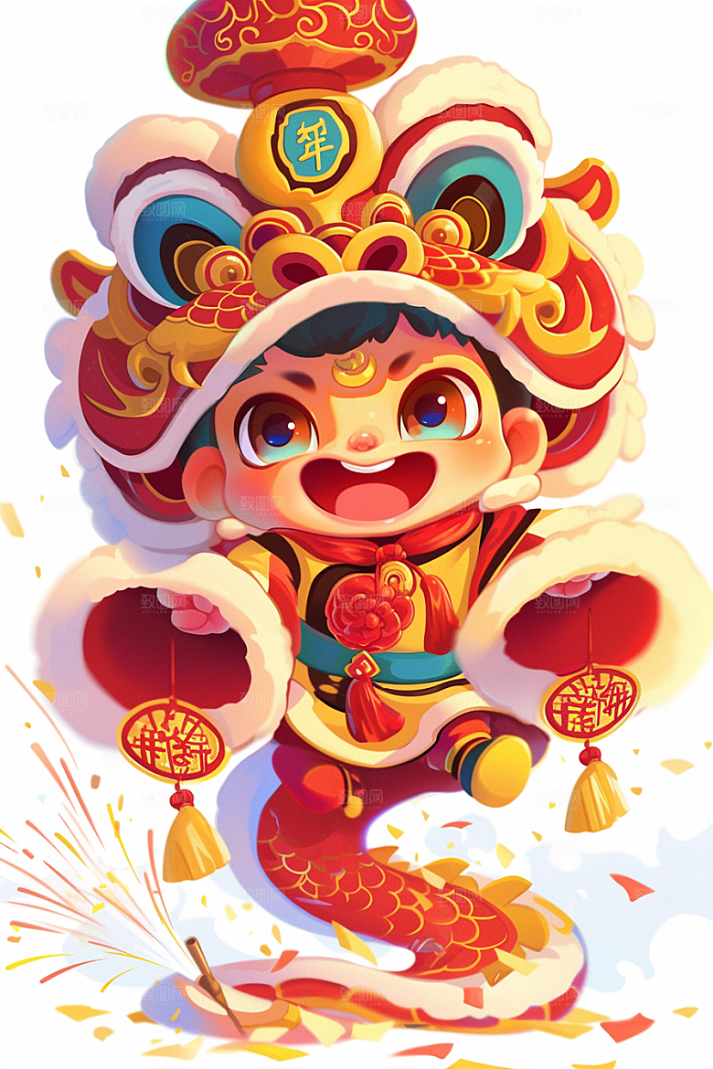 蛇年年画春节手绘插画