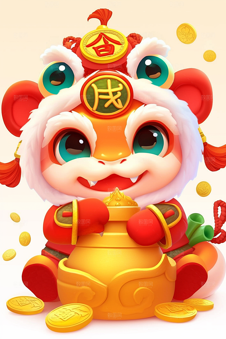 蛇年年画过年高清插画