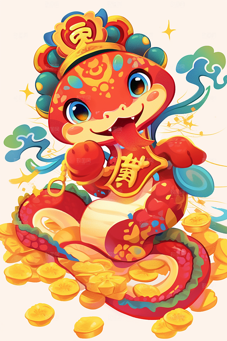 蛇年年画喜庆新年插画