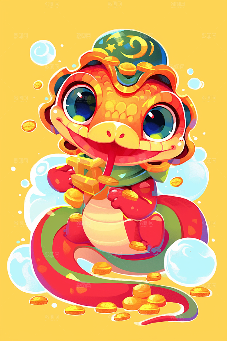 蛇年年画新春高清插画