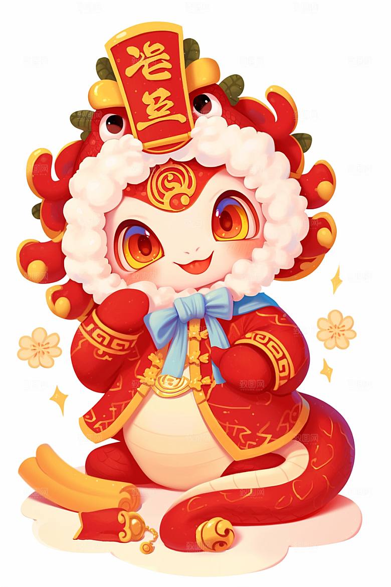 蛇年年画拟人喜庆插画