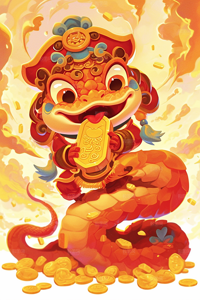 蛇年年画卡通二十四生肖插画
