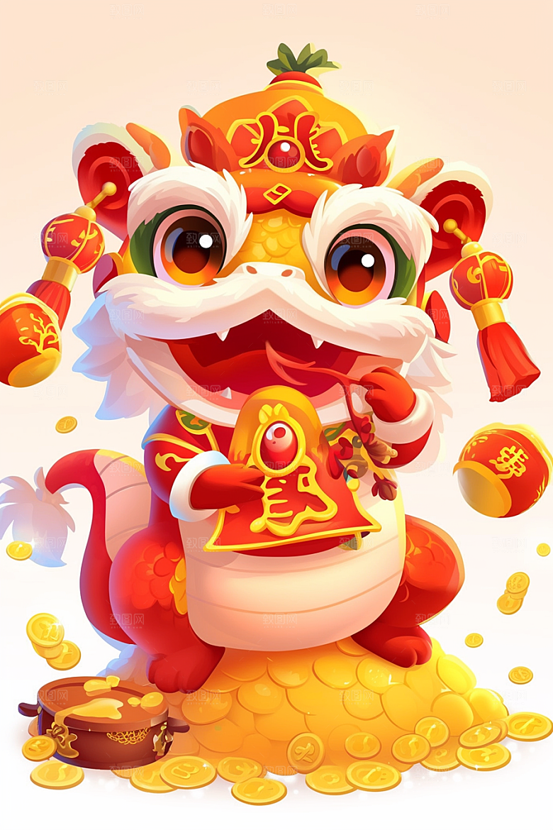 蛇年年画卡通手绘插画