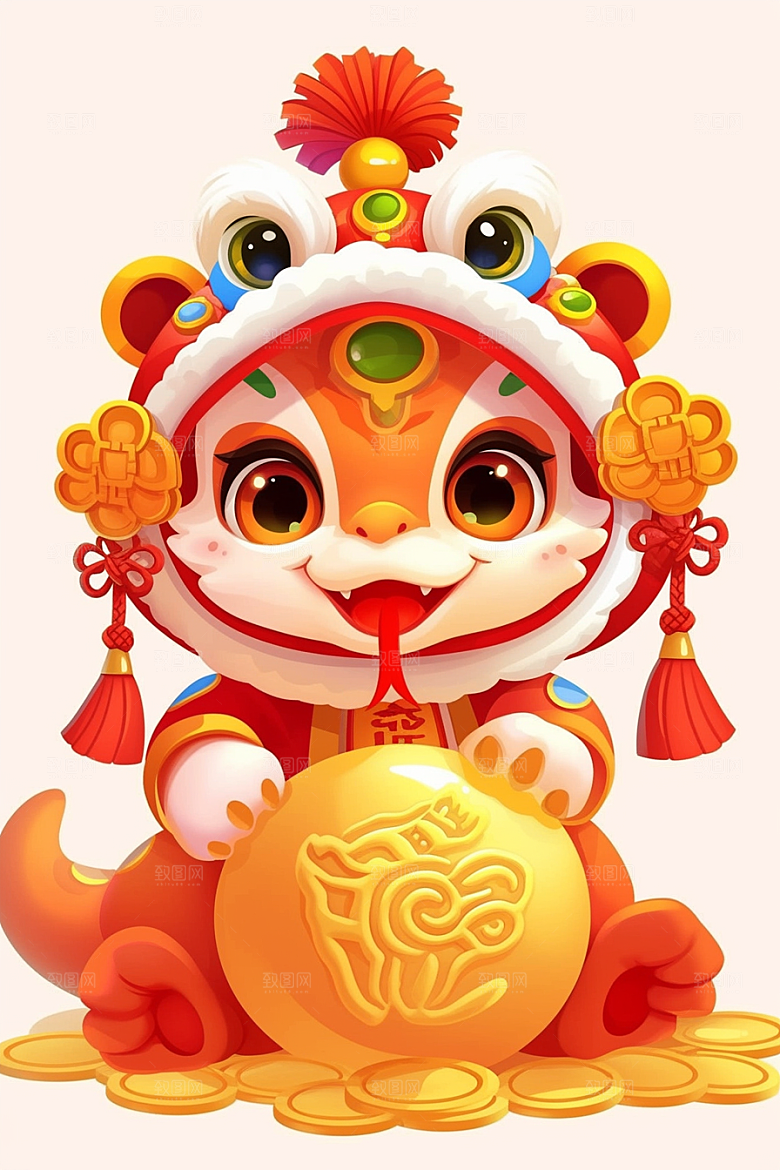 蛇年年画拟人喜庆插画