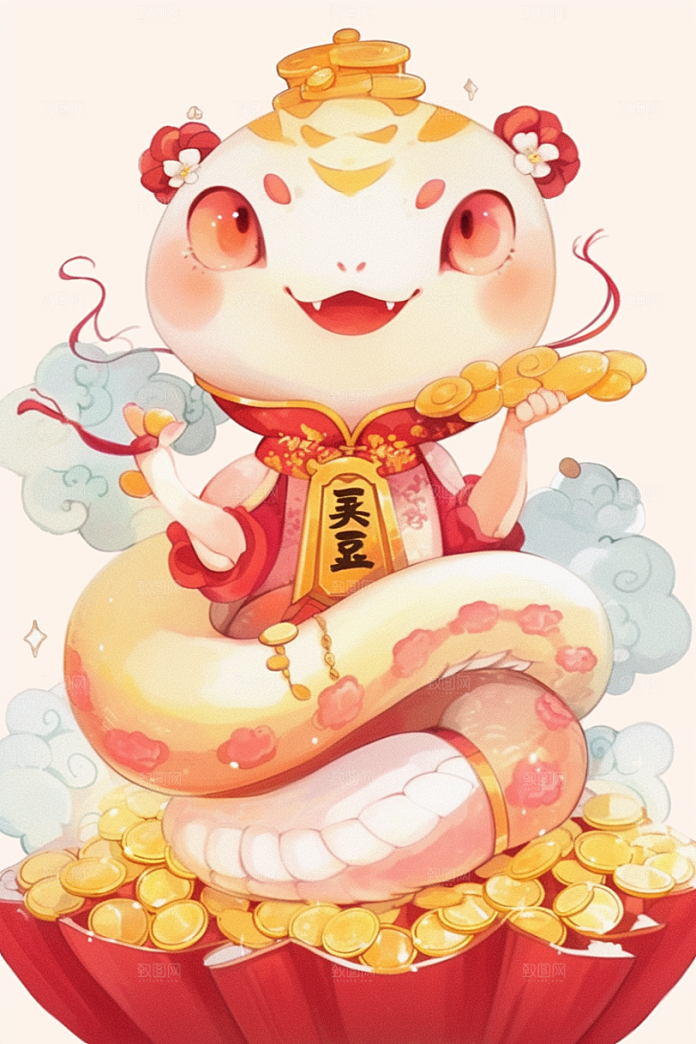 蛇年年画可爱二十四生肖插画