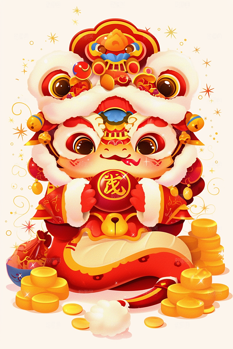 蛇年年画二十四生肖春节插画