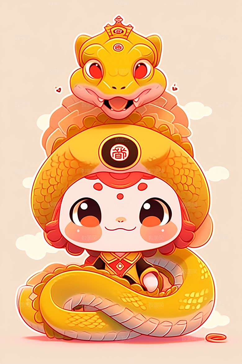 蛇年年画新年红色插画