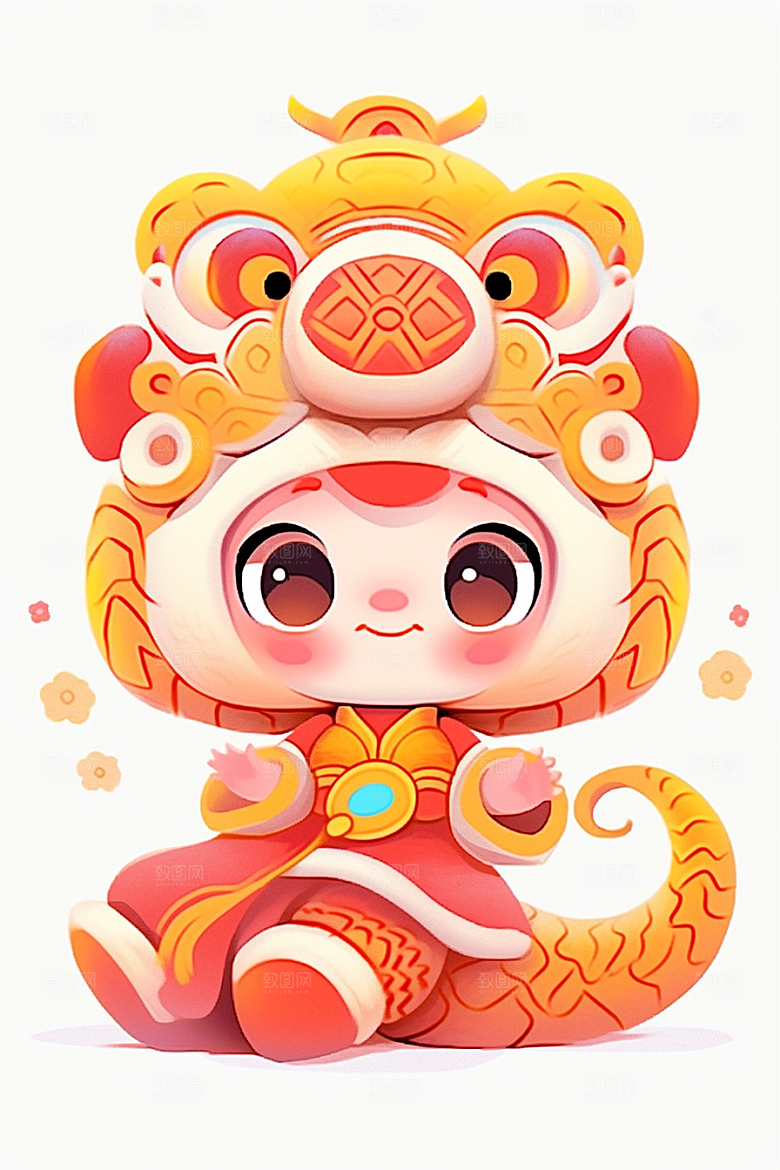 蛇年年画春节拟人插画