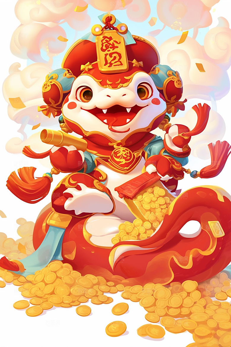 蛇年年画高清新年插画