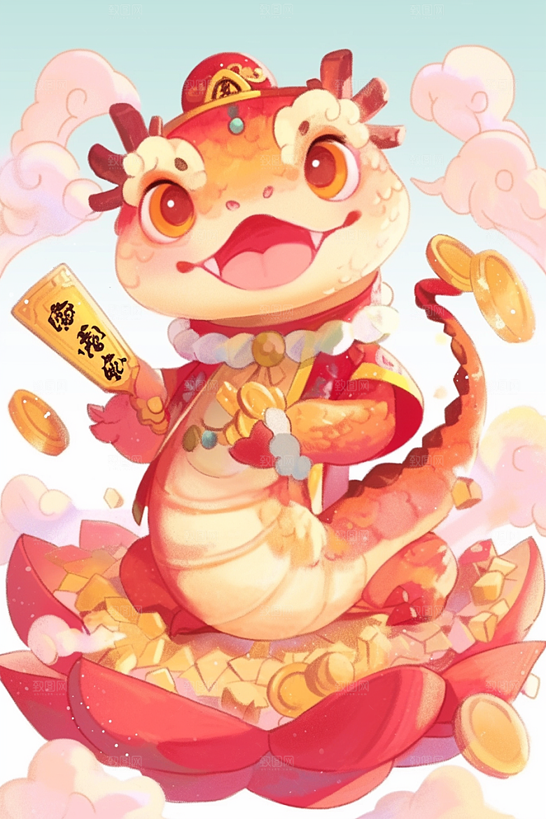 蛇年年画生肖蛇手绘插画
