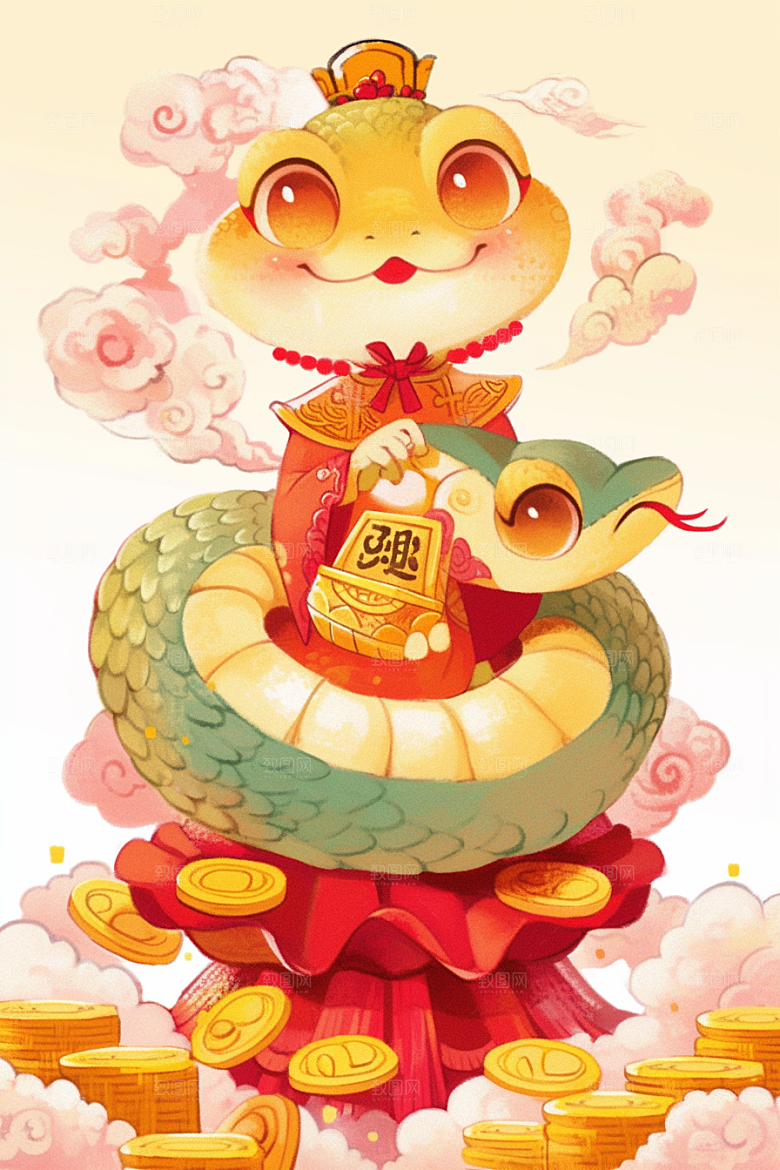 蛇年年画过年二十四生肖插画