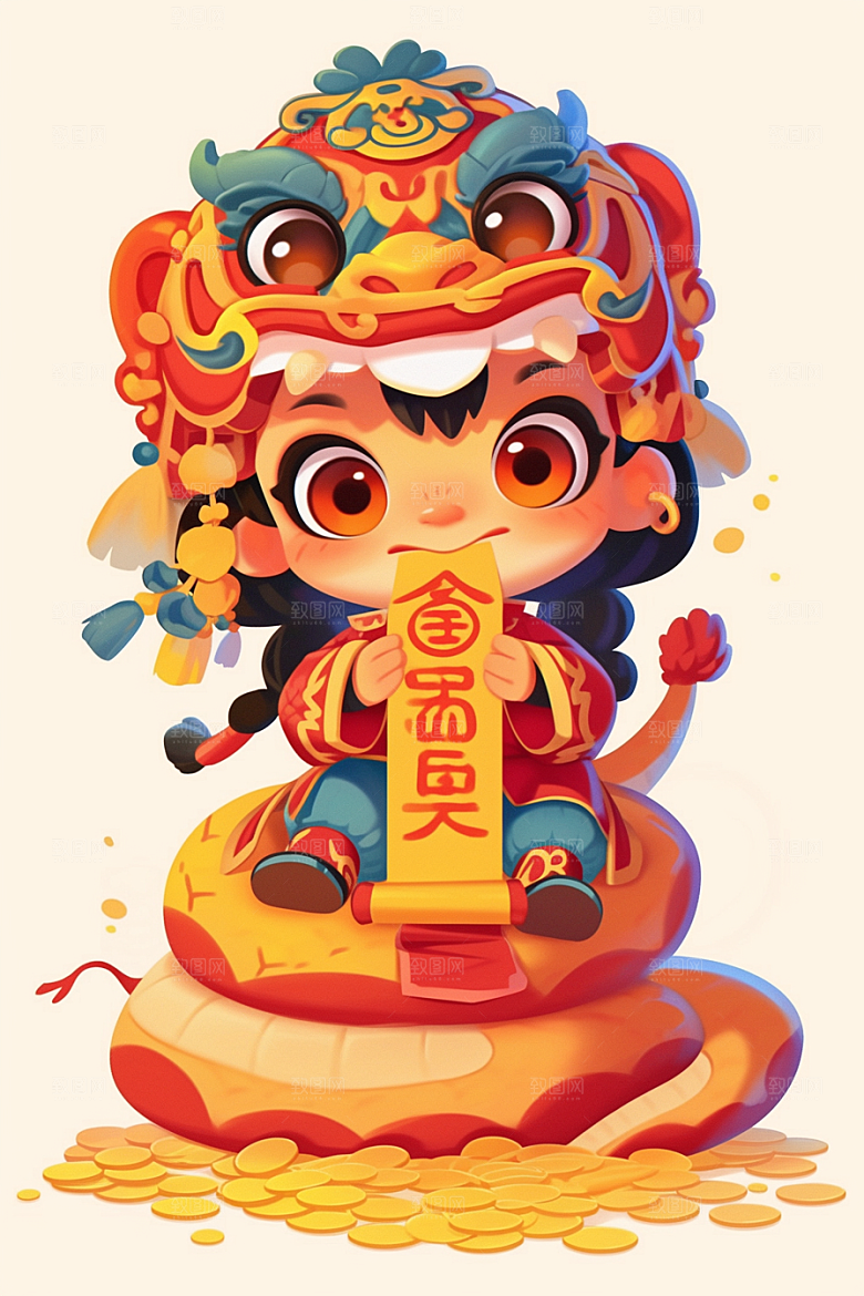 蛇年年画二十四生肖春节插画