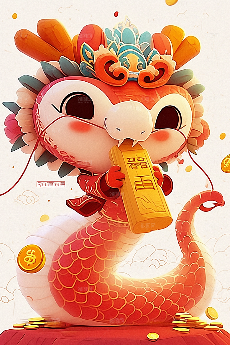 蛇年年画喜庆过年插画