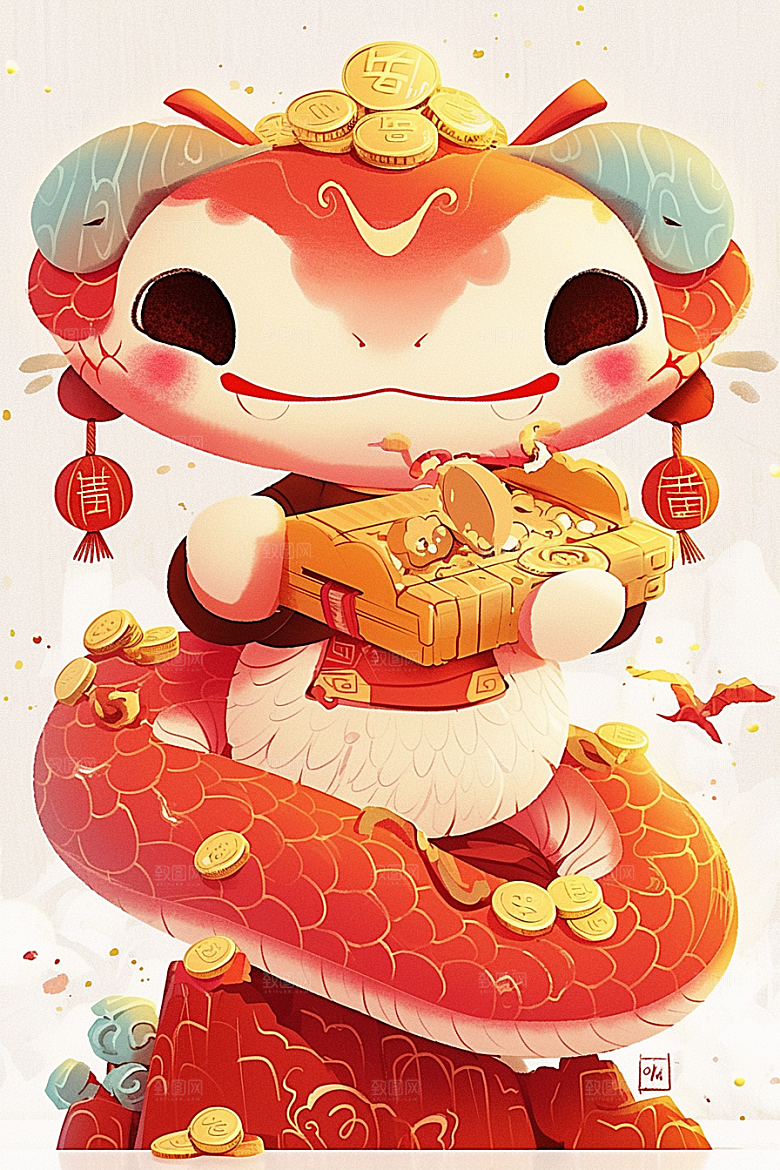蛇年年画生肖蛇二十四生肖插画