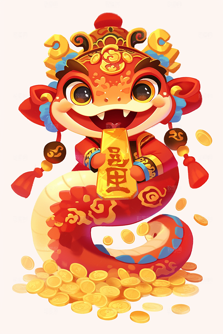 蛇年年画喜庆新春插画
