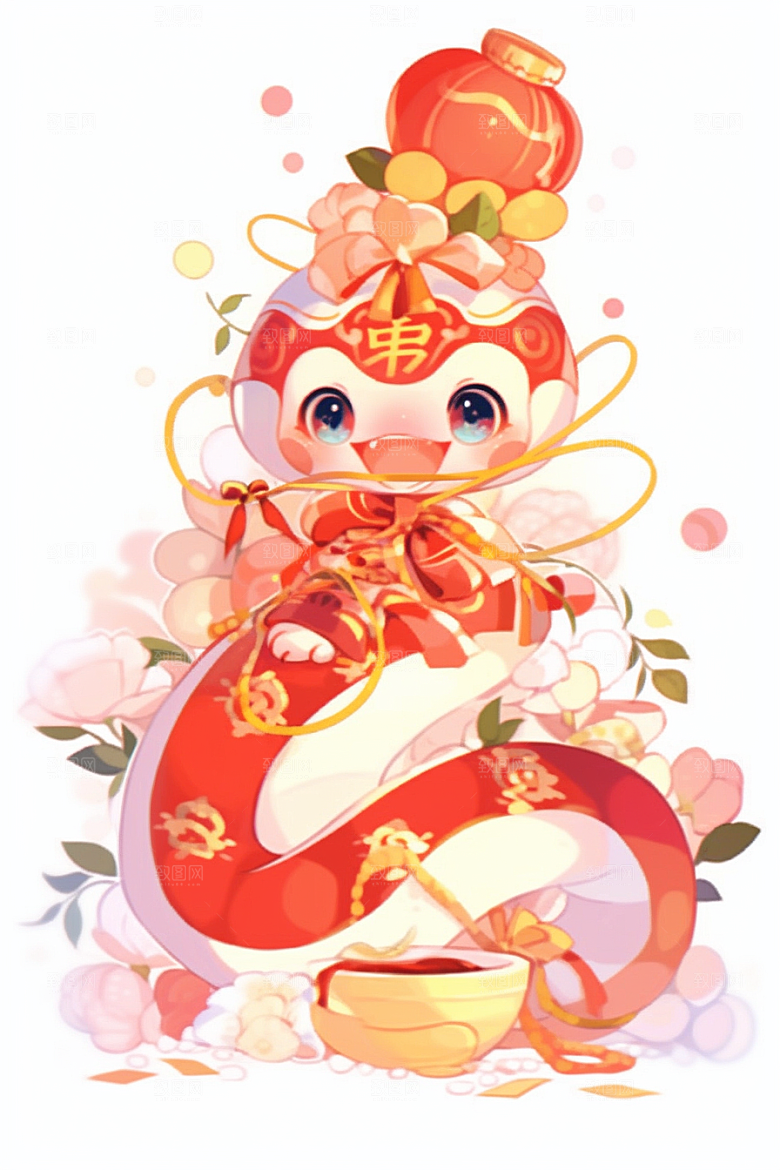 蛇年年画新春新年插画
