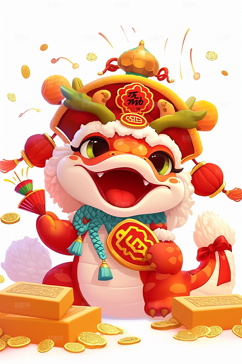蛇年年画喜庆春节插画