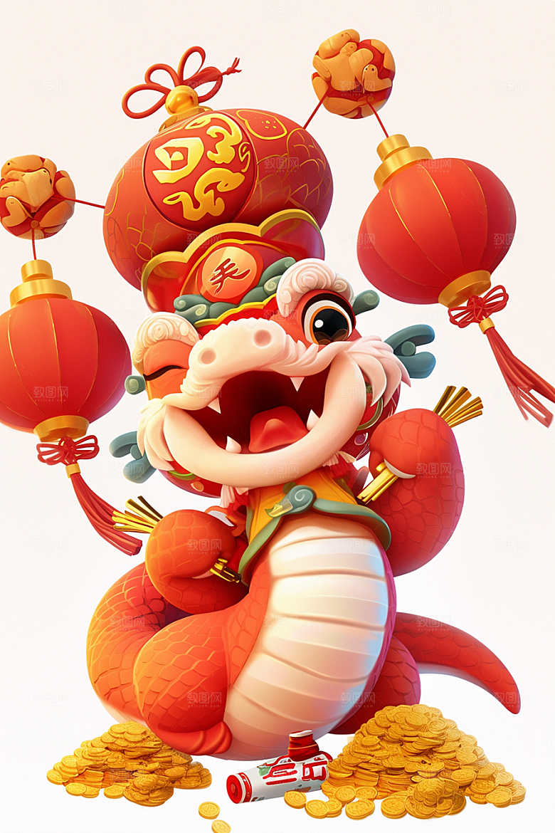 蛇年年画高清生肖蛇插画