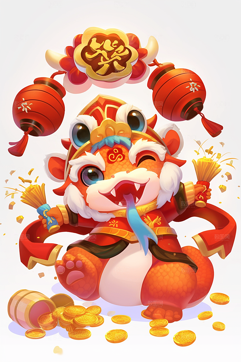 蛇年年画春节过年插画