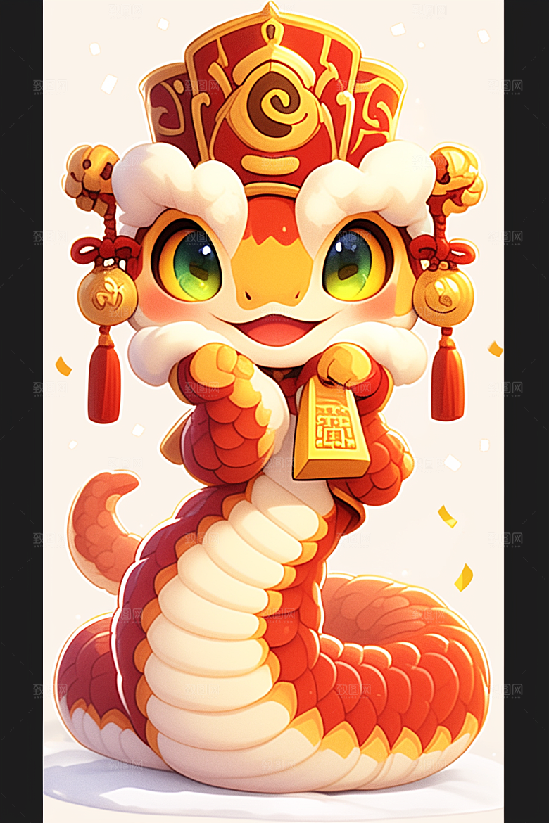 蛇年年画红色喜庆插画