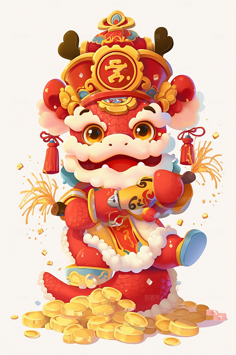 蛇年年画可爱春节插画