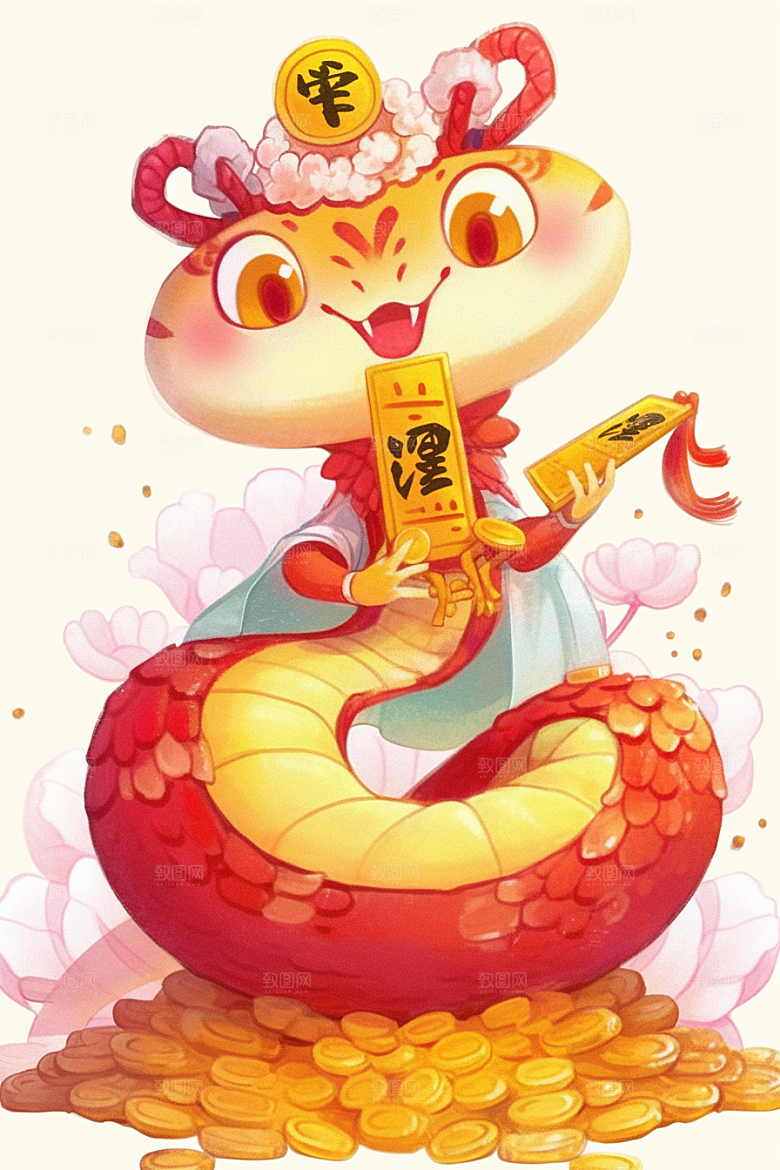 蛇年年画二十四生肖春节插画
