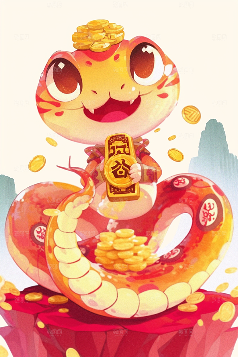 蛇年年画新年高清插画