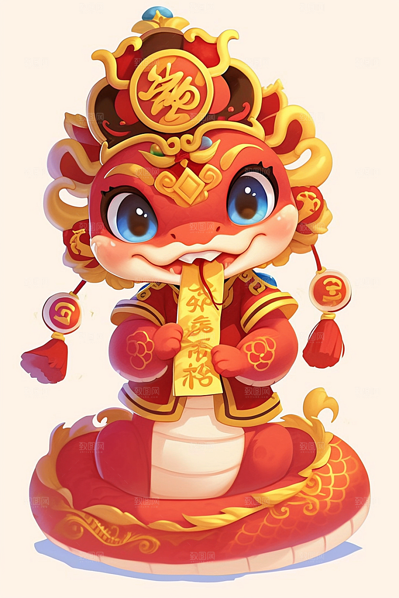 蛇年年画喜庆过年插画