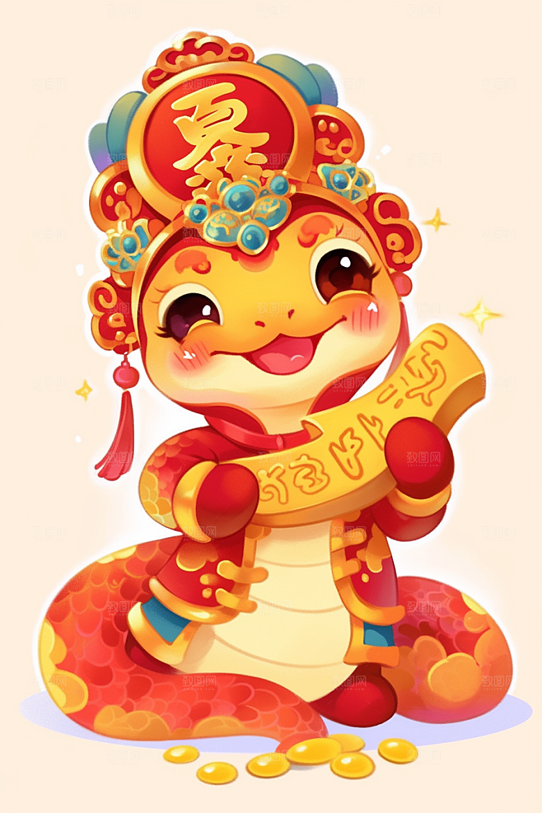 蛇年年画高清过年插画