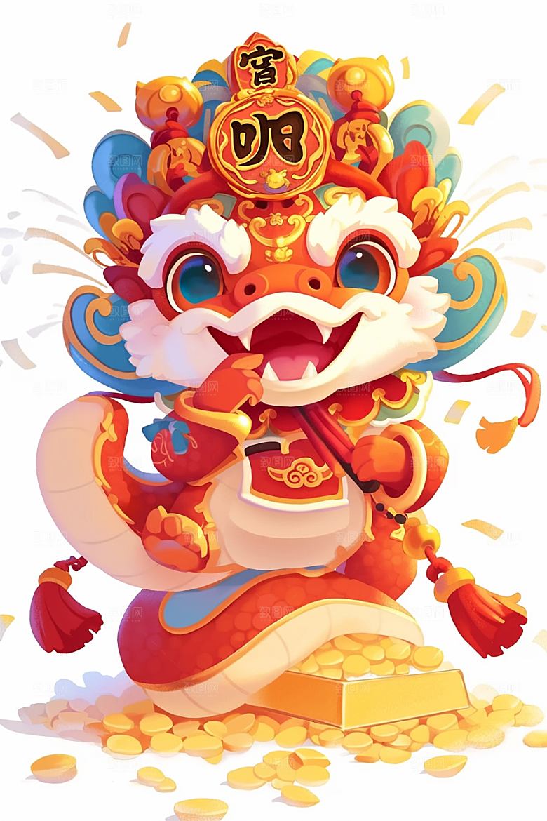 蛇年年画生肖蛇手绘插画