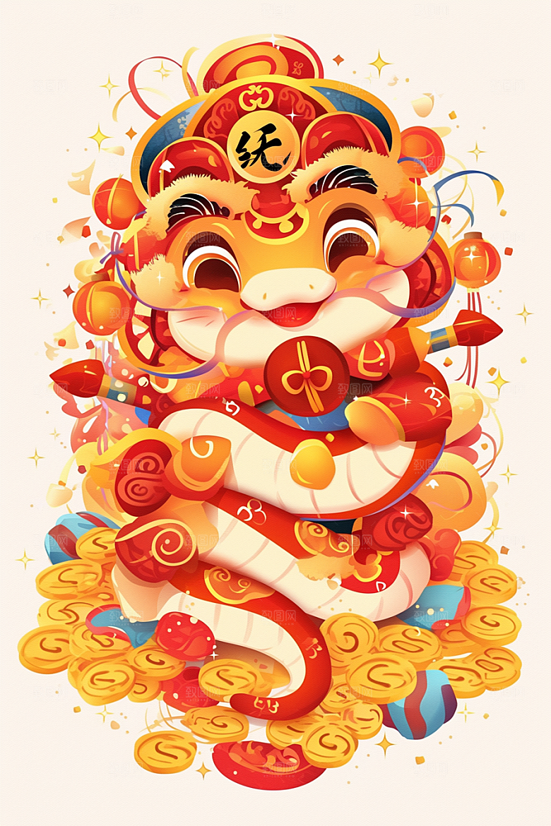 蛇年年画高清新春插画