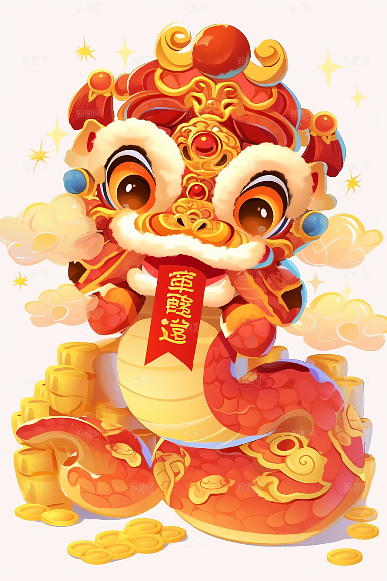 蛇年年画新年可爱插画