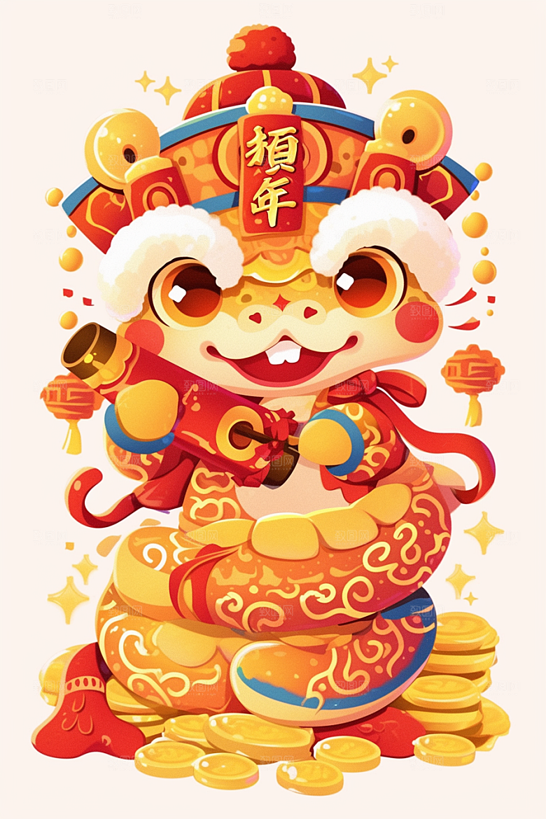 蛇年年画新春过年插画