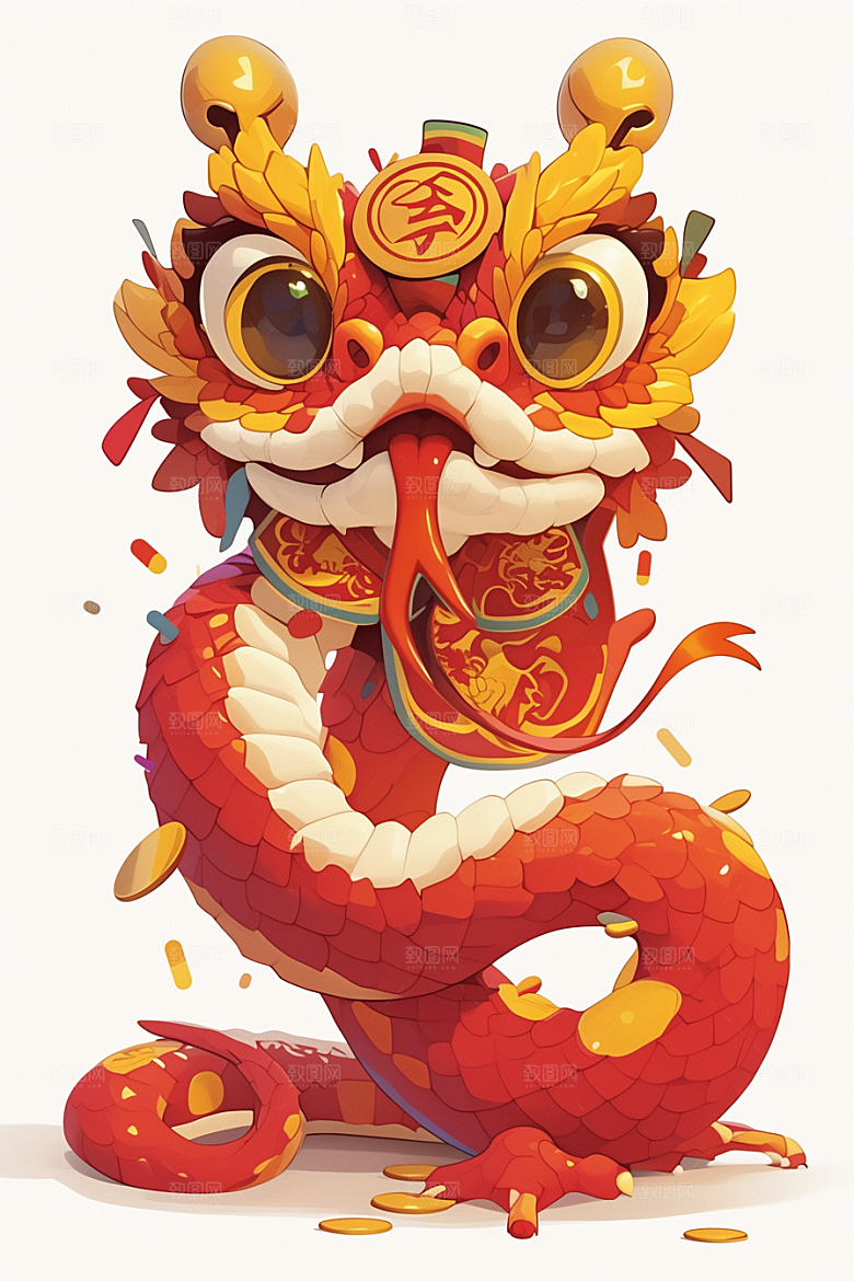 蛇年年画生肖蛇过年插画