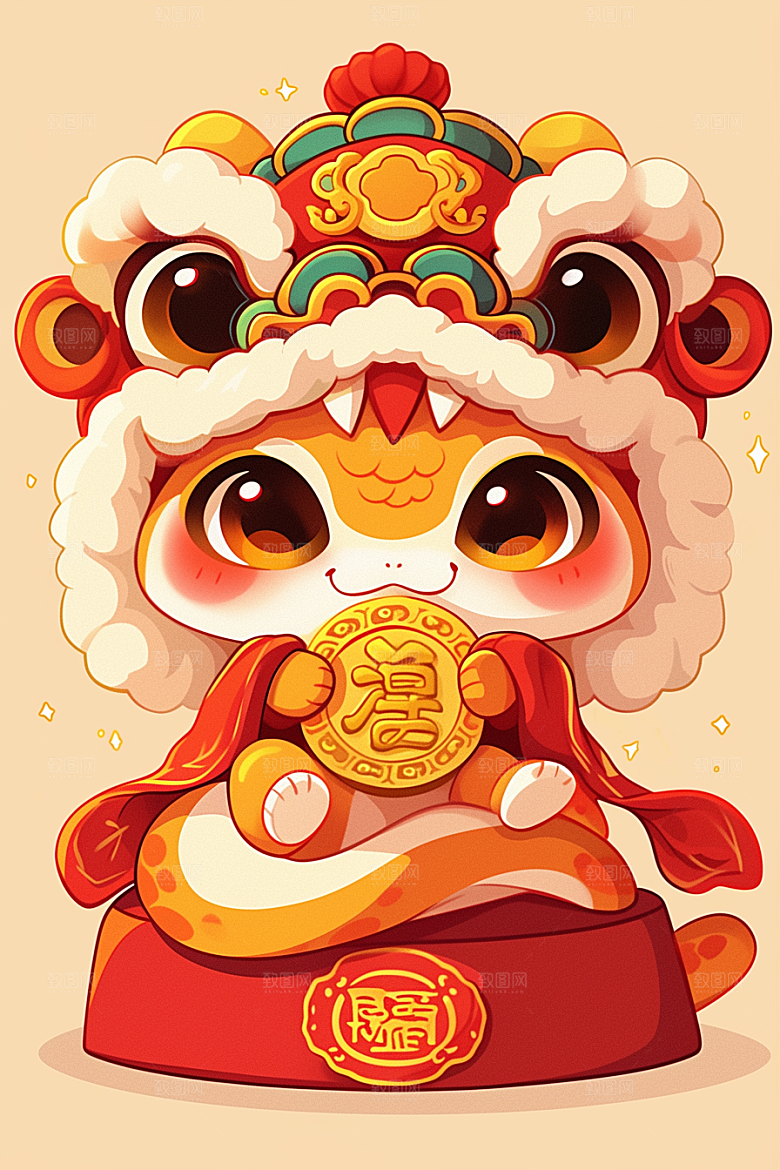蛇年年画喜庆新年插画