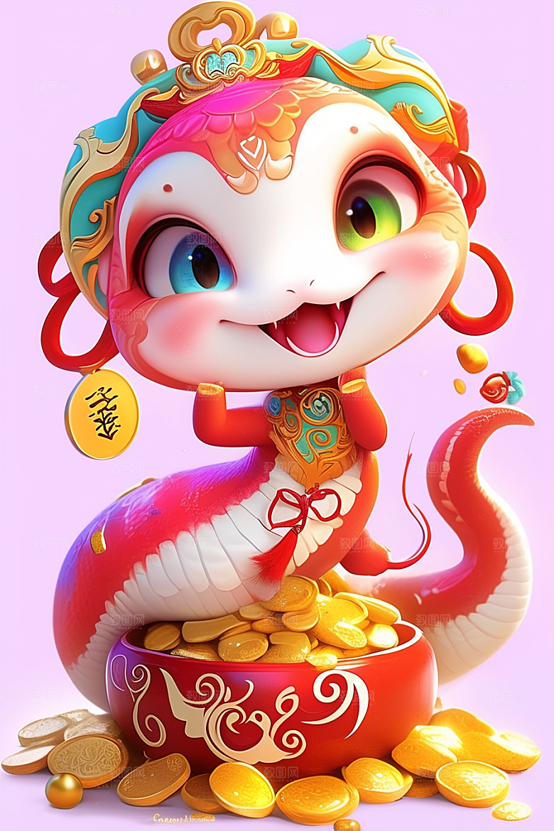 蛇年年画拟人高清插画