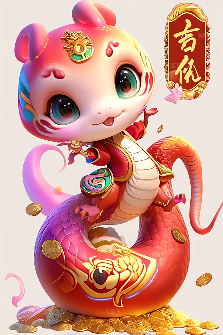 蛇年年画新春高清插画