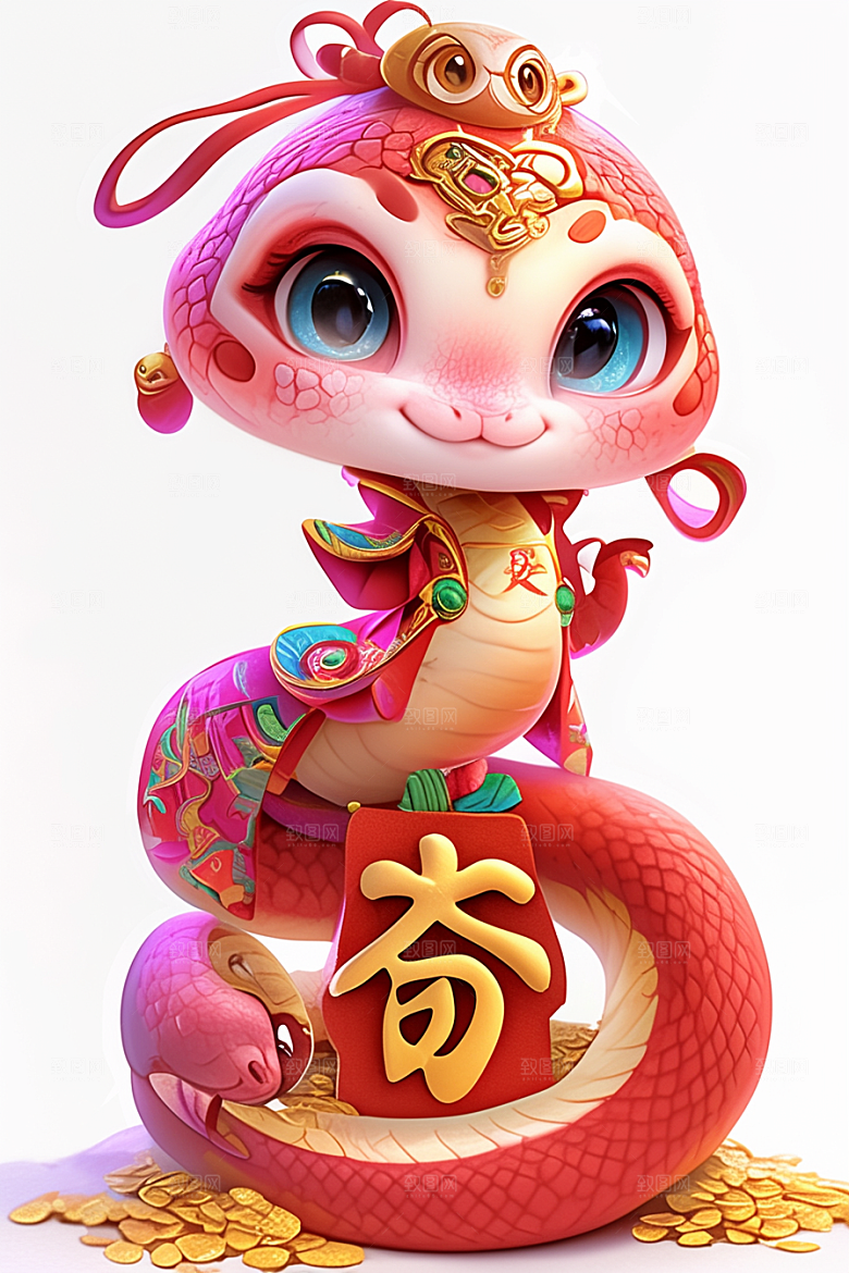 蛇年年画喜庆二十四生肖插画