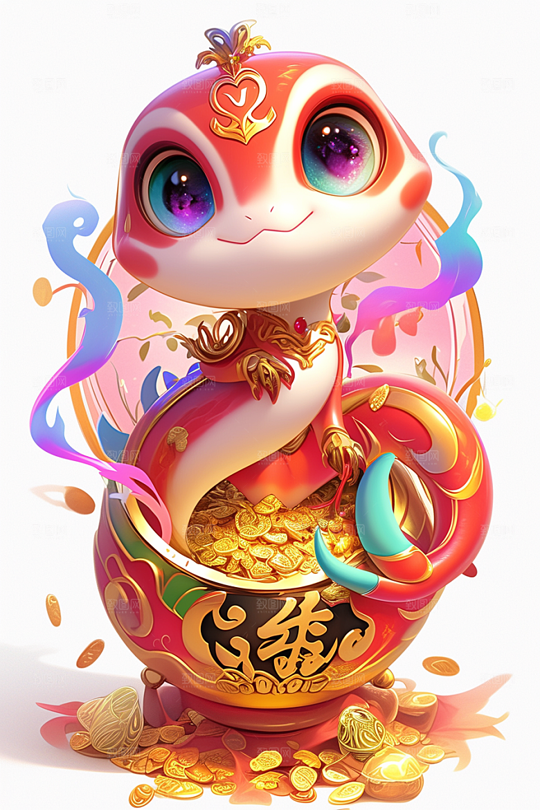 蛇年年画拟人喜庆插画