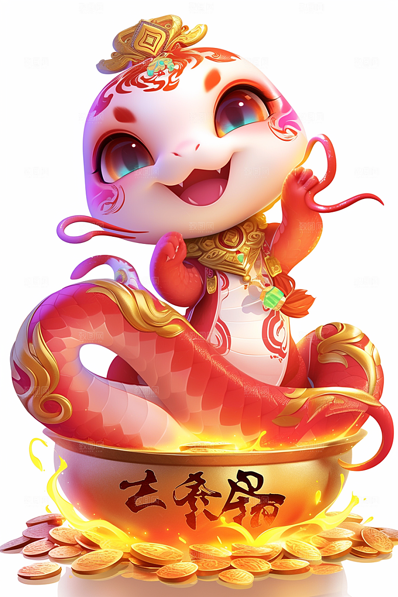 蛇年年画新年高清插画