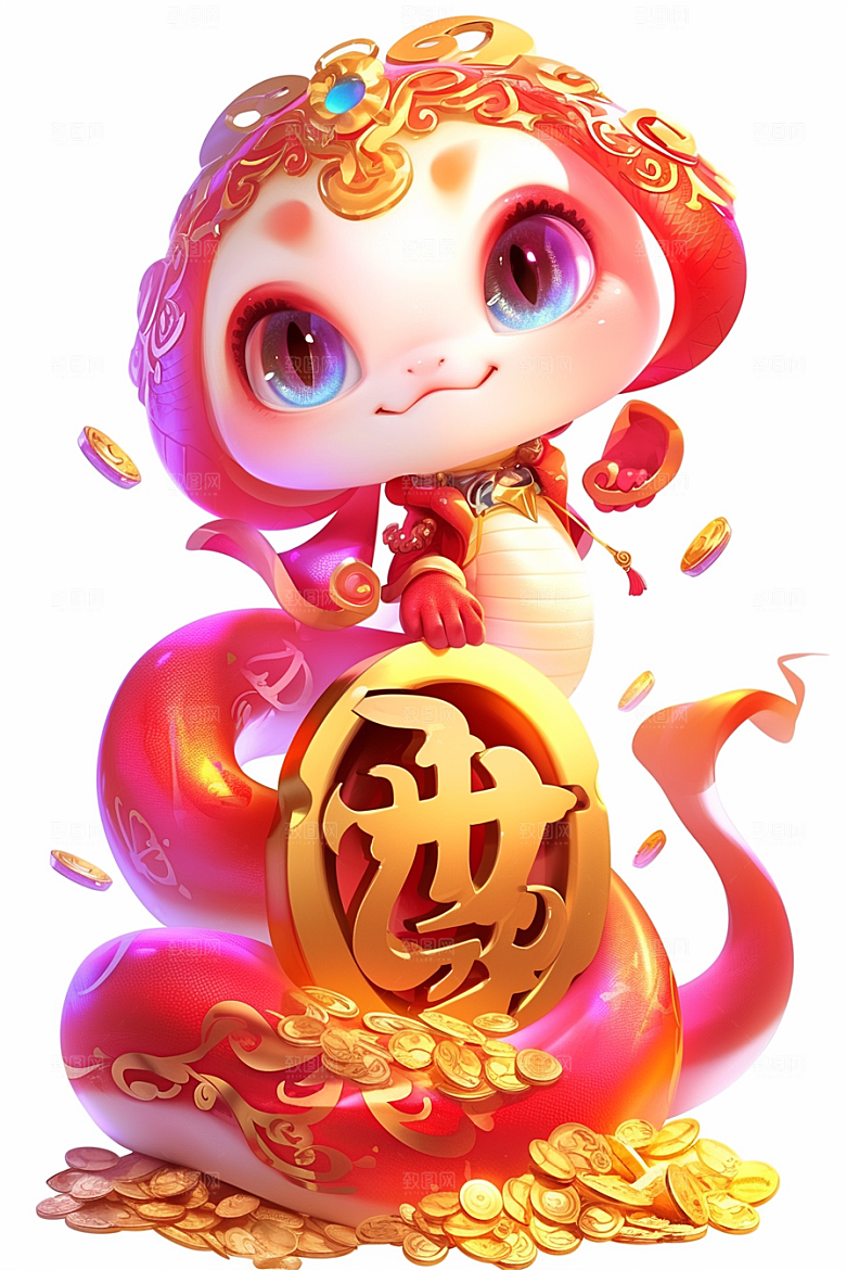 蛇年年画可爱卡通插画