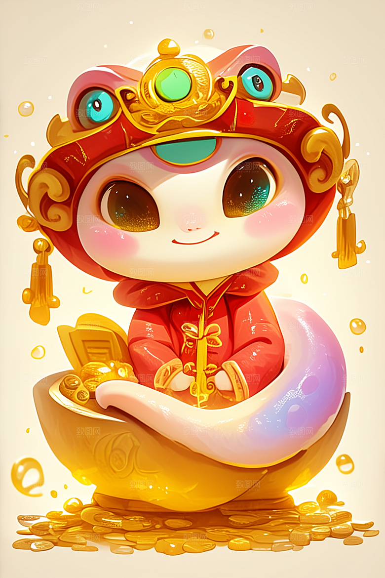 蛇年年画可爱新年插画