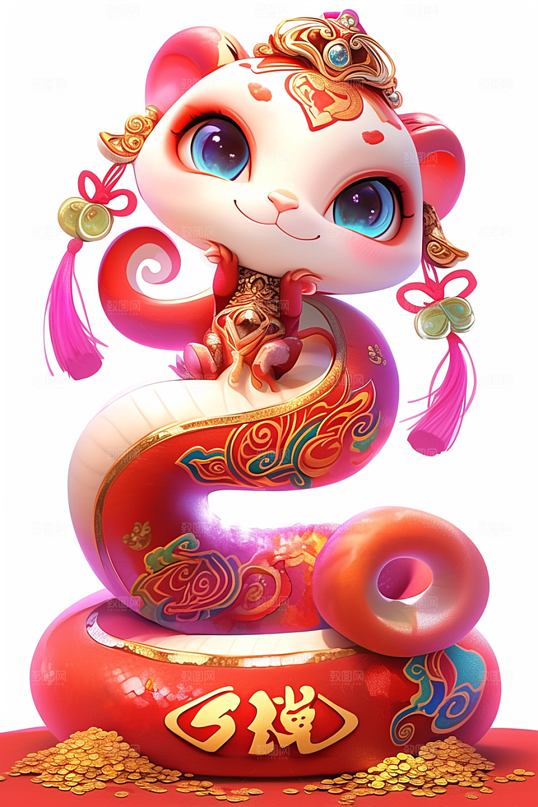 蛇年年画新春拟人插画