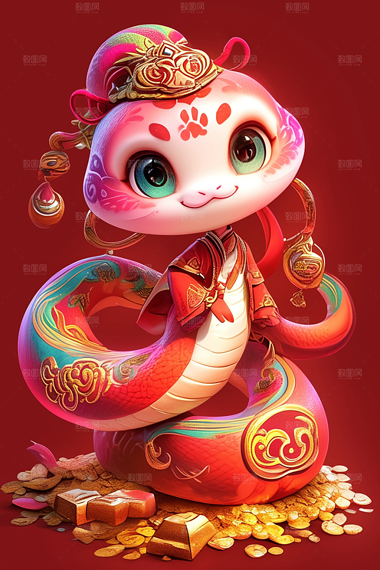 蛇年年画过年二十四生肖插画