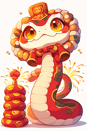 蛇年年画手绘春节插画
